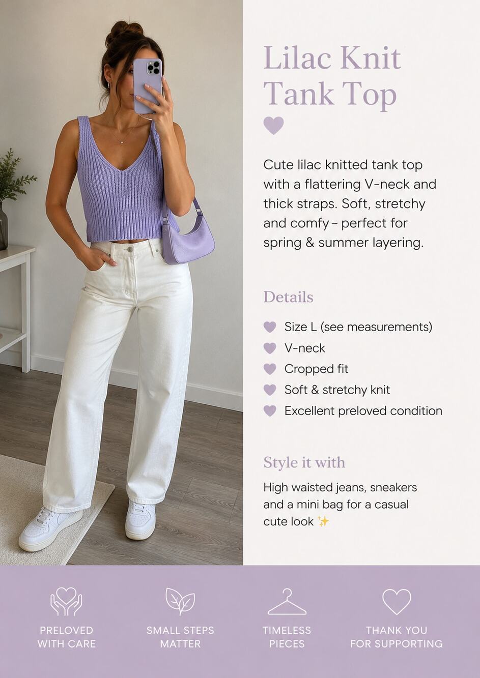 Lavender Chunky Knit Tank Sweater | Size L | NWT